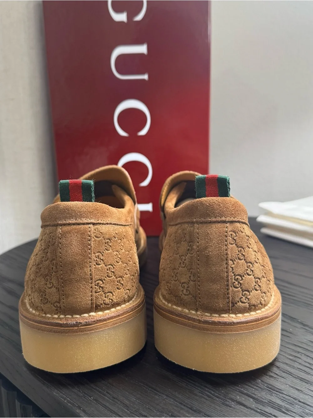 Gucci Moreau GG Monogram Penny Loafers Brown Suede 12